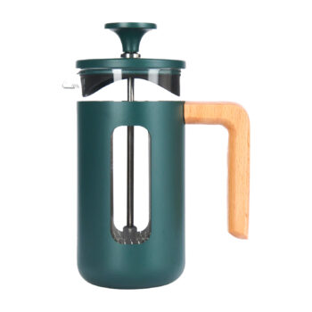 Cafetière à piston modèle Pisa de La Cafetière, en vert bleuté avec poignée en bois, contenance de 350 ml.